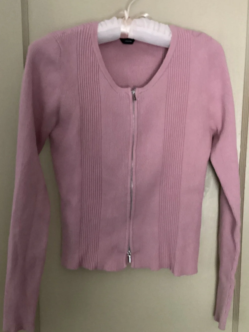 Bebe Women's Pink Zip-Front Ribbed Sweater
